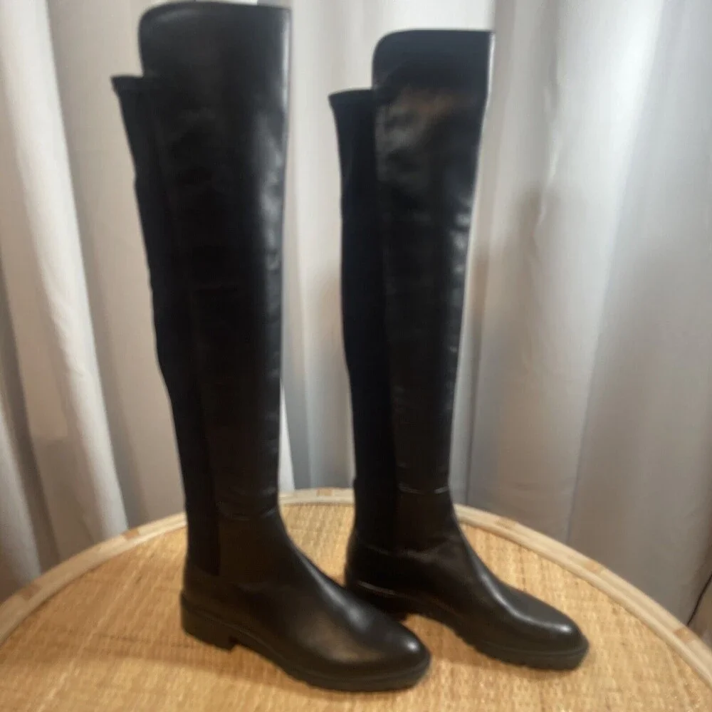 Stuart Weitzman Schizo Black Leather Over The Knee Boot Sz 4 New W/Out Tag
